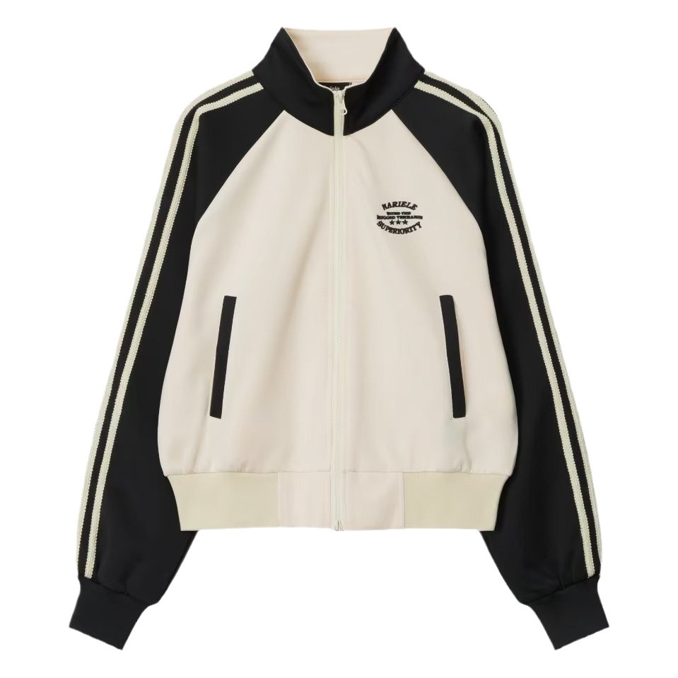2024 American Color-block Short Cardigan Sweater Women's Spring and Autumn Fashion Brand Half-high Collar Striped Long-sleeved Casual Jacket