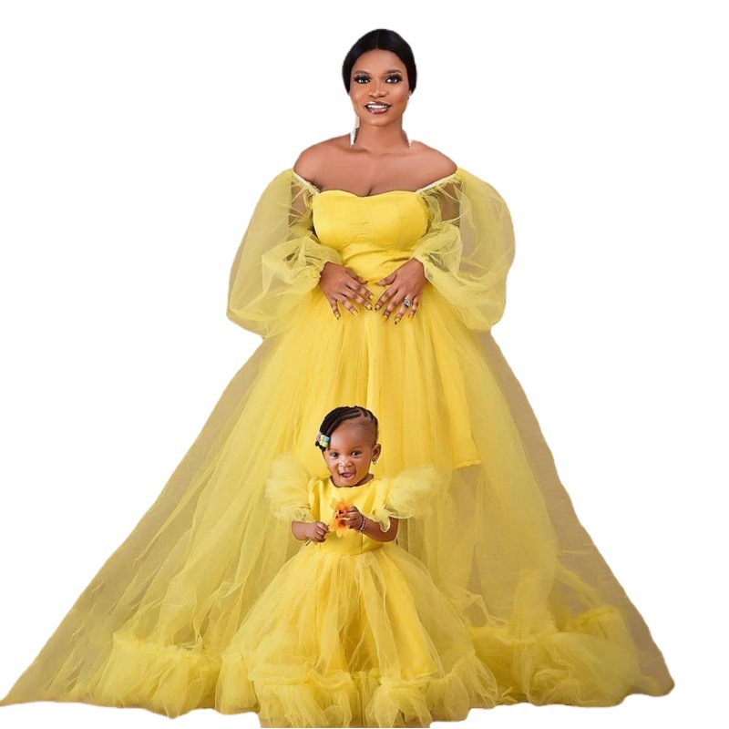 Europe and the United States cross-border hot parent-child mesh gauze gown women's long dress photo studio shooting long skirt pregnant women bathrobe