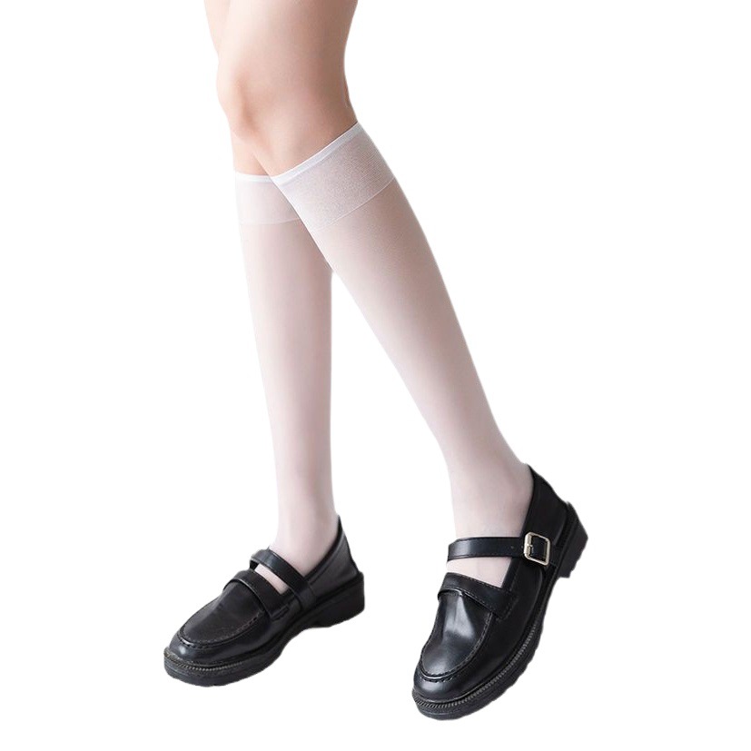 Summer women's sweat-absorbent ultra-thin transparent calf stockings white fleshy half-thin socks jk core-spun silk mid-tube socks