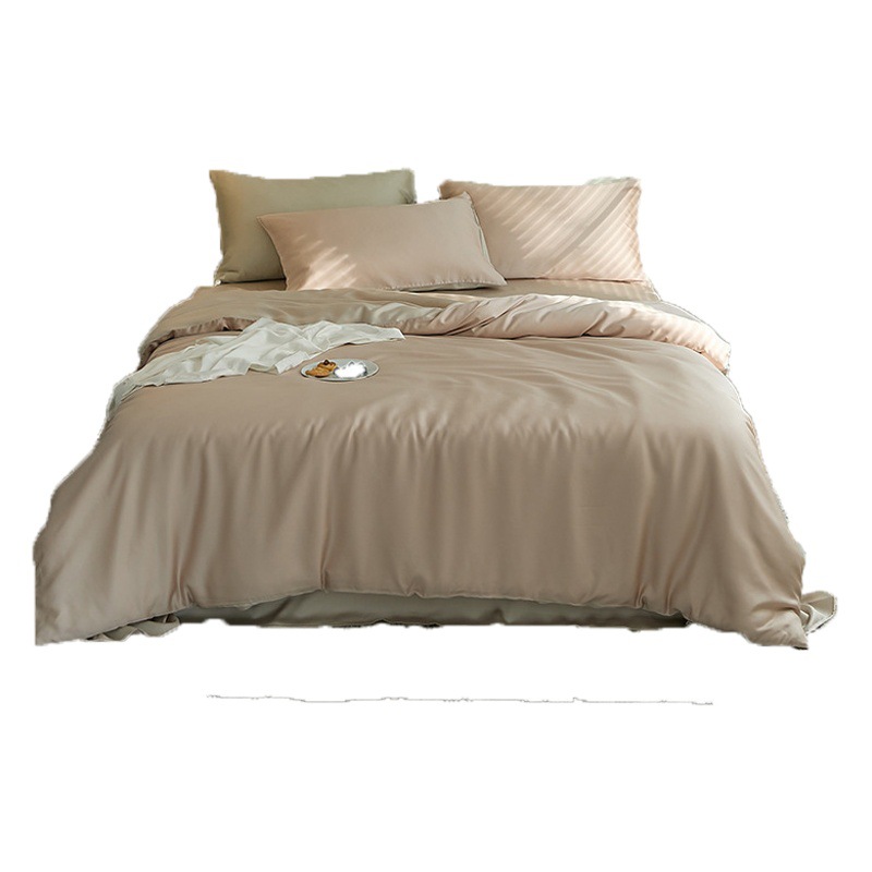 Light luxury 60 Tencel four-piece set summer solid color naked sleeping ice silk bed sheet quilt cover lyocell bedding wholesale