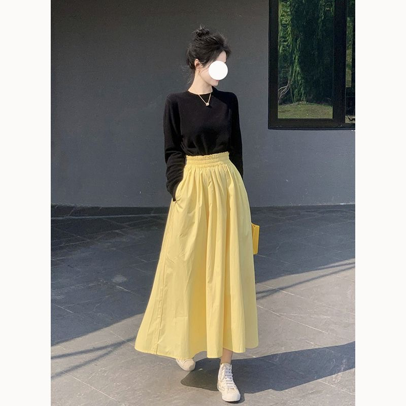 2025 New Yellow High Waist Fashionable A-Line Slim Skirt for Women