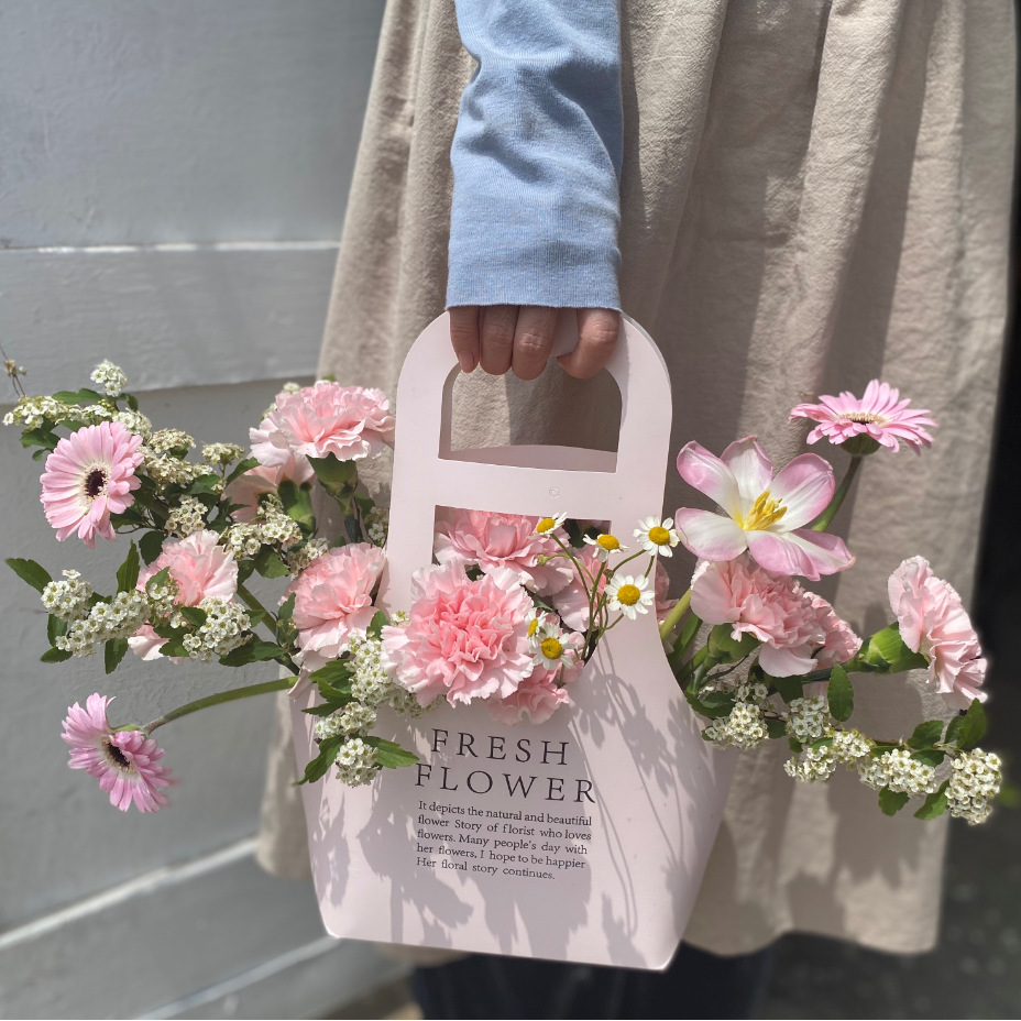Flower Handbag Kraft Paper Hand-Held Flower Box Teacher's Day Rose Bouquet Packaging Bag Flower Arrangement Bag Flower Packaging Box