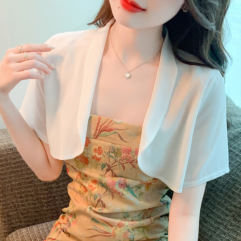 Real Shot Sun Protection Cardigan Women's Summer New All-match Short-sleeved Chiffon Shawl Jacket Large Size Matching Skirt Waistcoat
