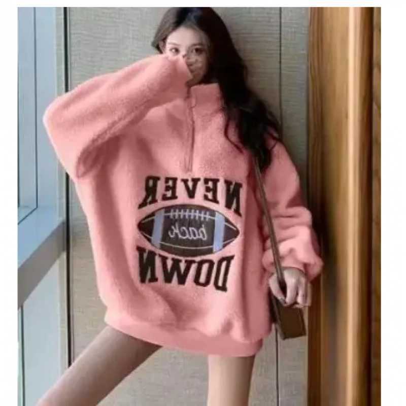 Picture of Lamb Plush Sweatshirt Women's Autumn and Winter Korean-style All-match fleece-lined Thickened Loose Mid-length Student Coat Ins Trendy