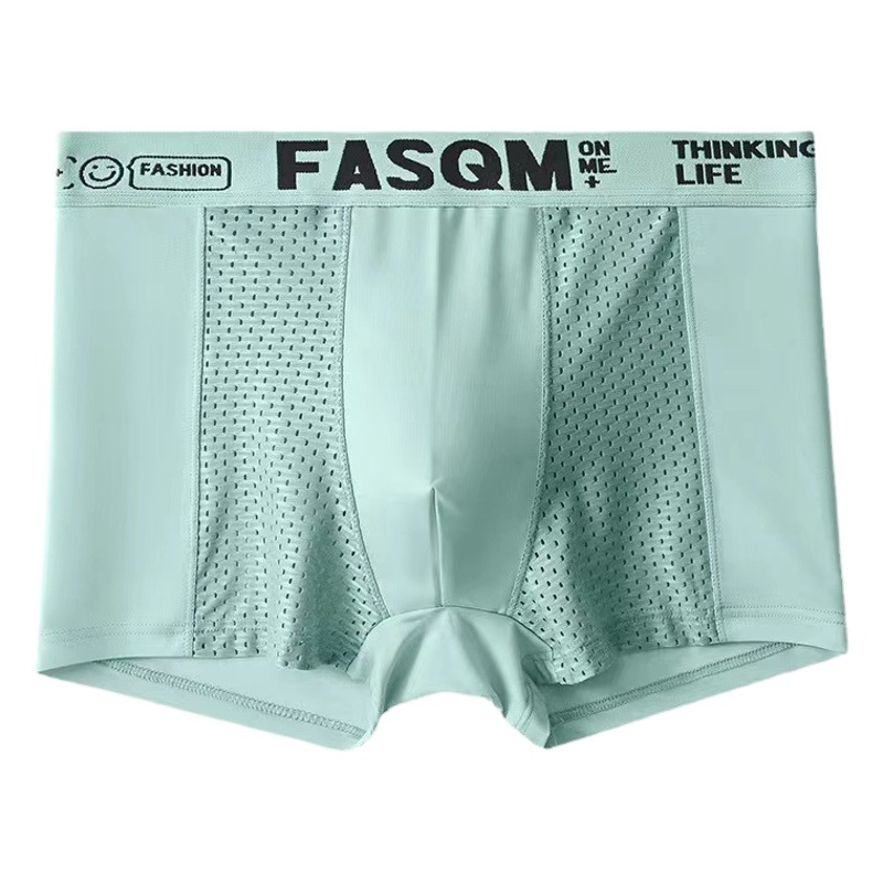 Men's underwear summer thin breathable mesh ice silk boxer shorts sports letters boxer shorts split one-piece delivery