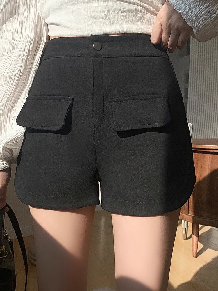 Black A- word Base Suit Shorts Women's Spring 2024 New Outfit Casual High Waist Slimming Boots Pants