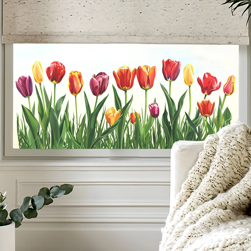 fun-JD022 fresh painted tulip flower glass window home beautification decoration electrostatic uv window sticker