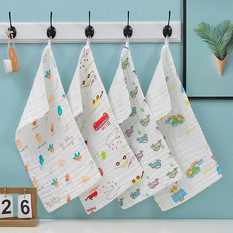 Picture of 6-Layer Seersucker Small Square Towel Kidsren's Towel Pure Cotton Type a Cotton High-Density Saliva Towel Kindergarten Small Towel Pure Cotton