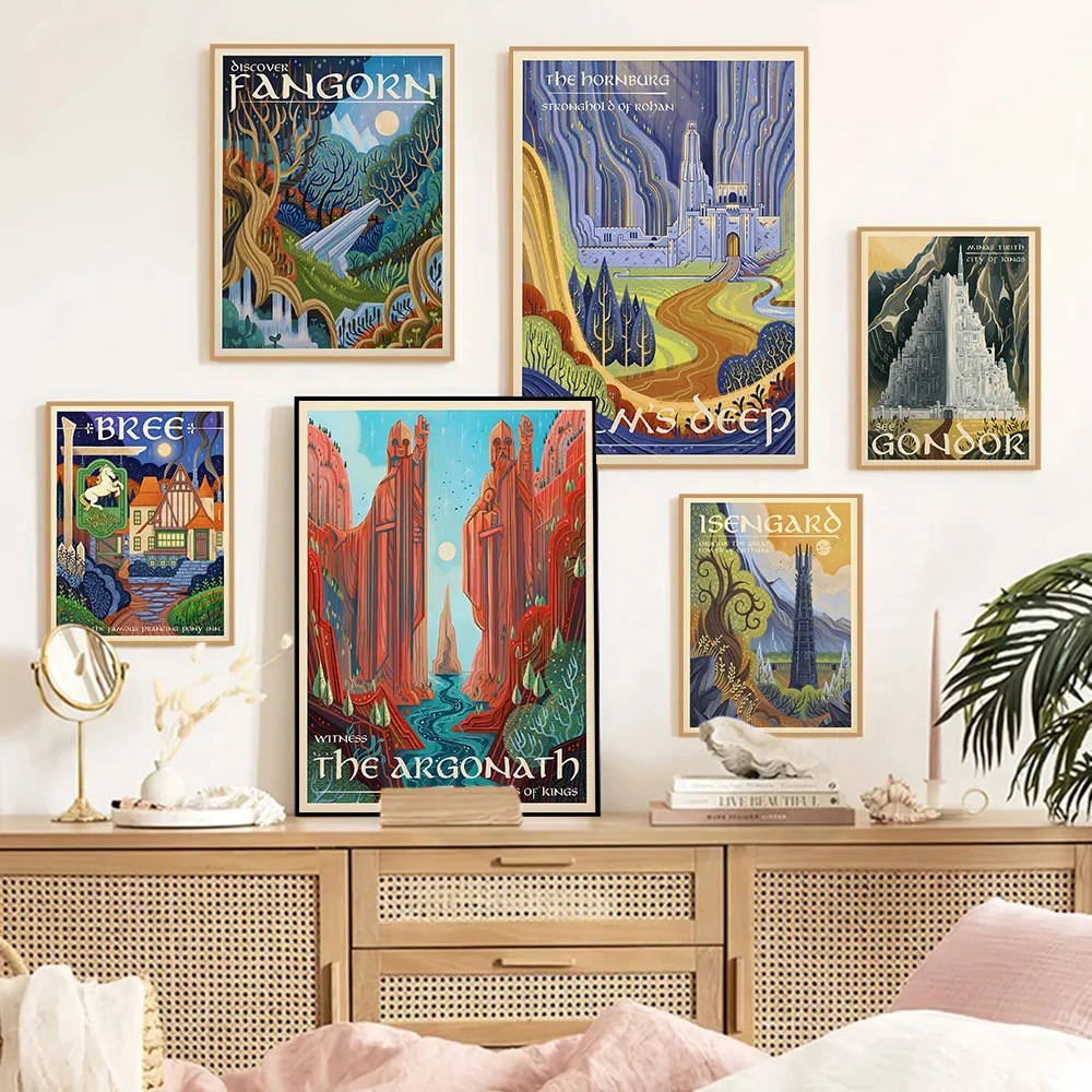 Cross-border hot sale ring art poster wall retro travel abstract painting cloth retro movie magic castle decorative painting