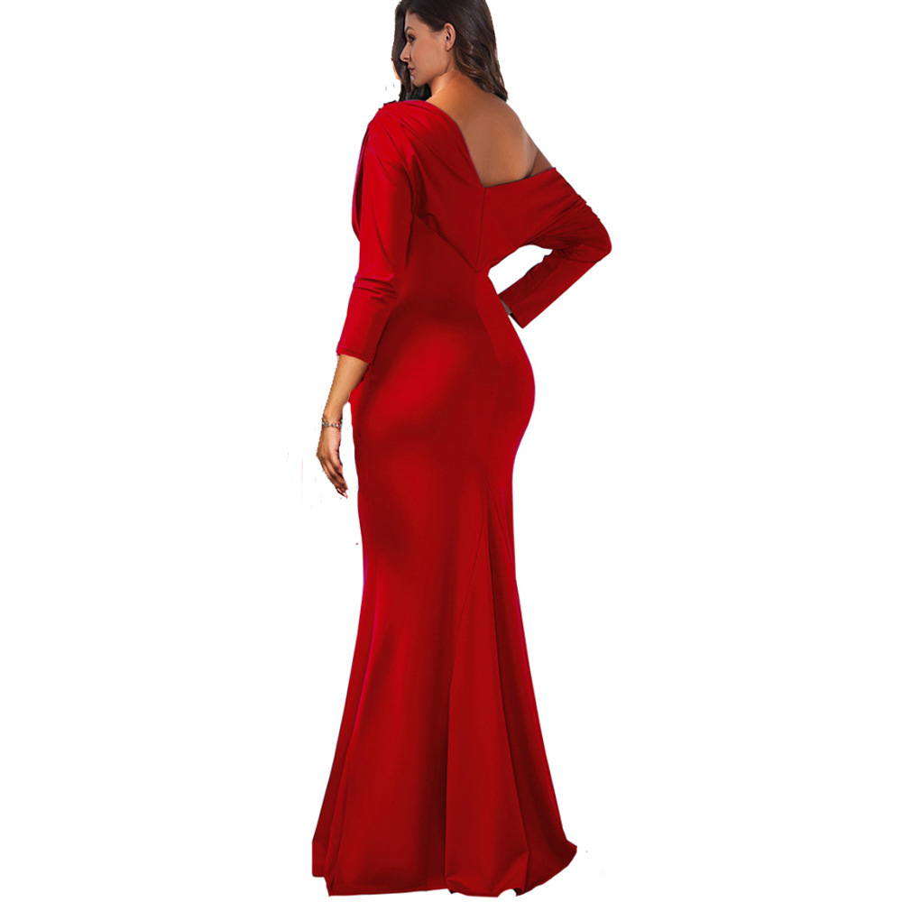 Picture of AliExpress wish Amazon foreign trade new women's European and American pleated dress evening dress long sleeve dress