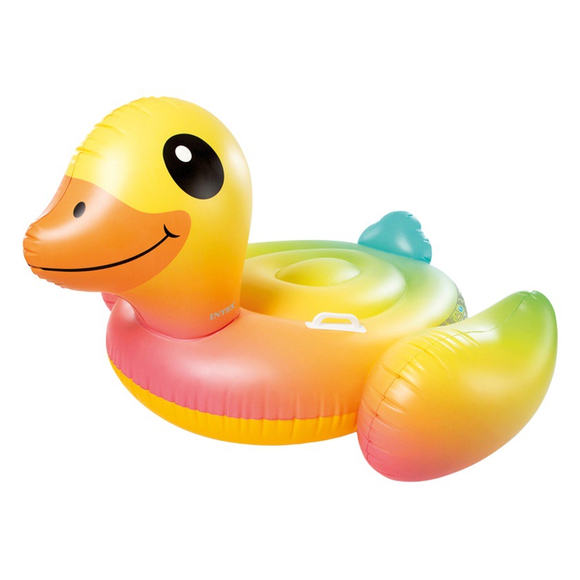 INTEX57556 adult water inflatable mattress yellow duck swimming ring Children's large Mount fluorescent color floating row