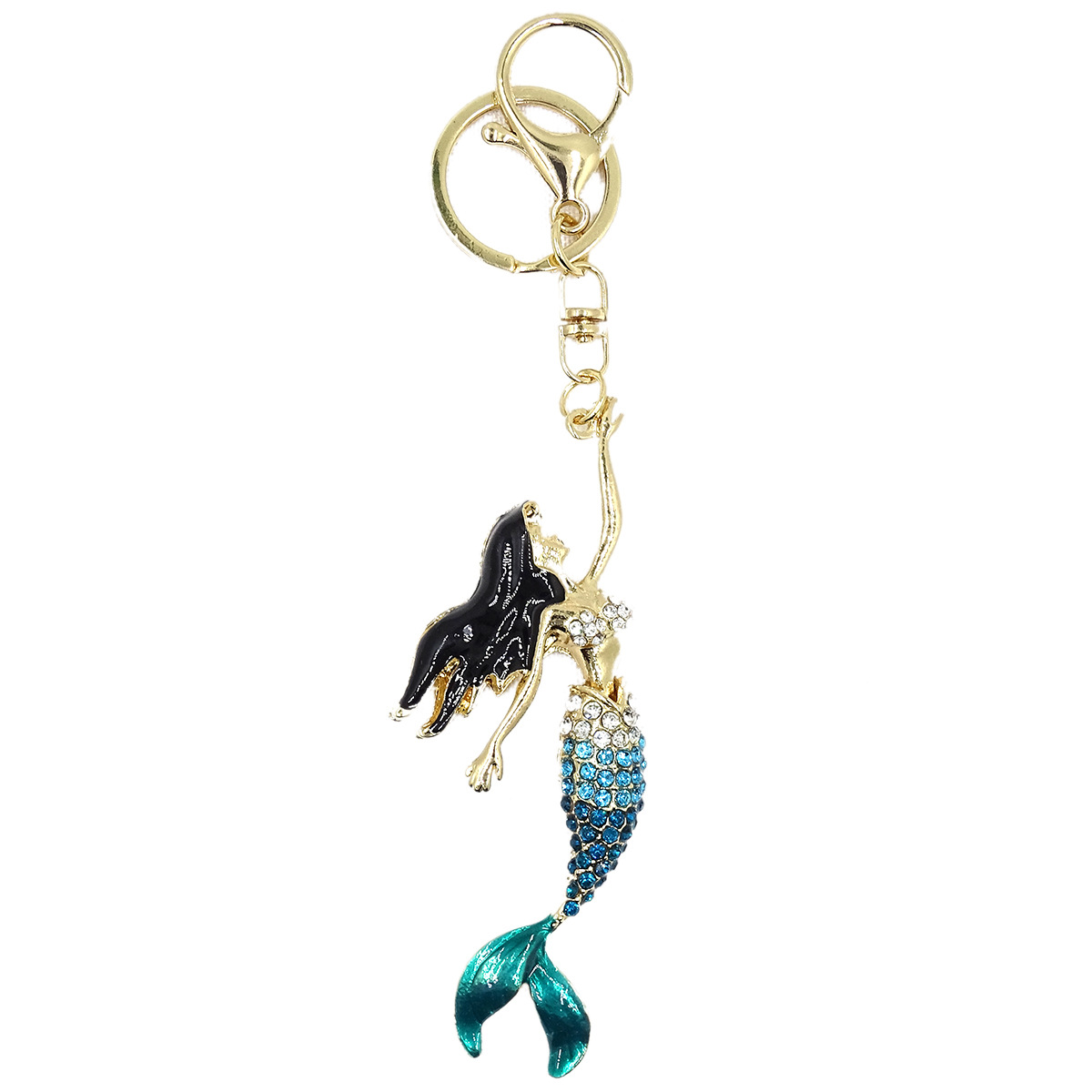 Picture of Creative Jewelry Stereo Diamond Enamel Mermaid Keychain Car Hanging Women's Bag Accessories Metal Key Ring