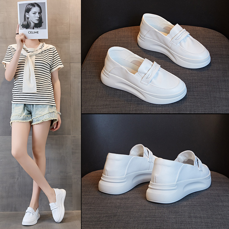 New Genuine Leather White Shoes Women's Casual Lightweight Height-increasing Women's Shoes Fashionable Women's Single-layer Shoes Breathable Sneakers Flat Shoes