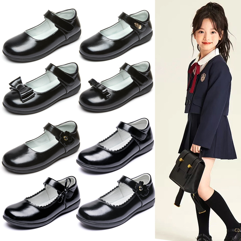 Ready Stock Girls Black Leather Shoes Performance Shoes Princess Shoes Small Kidsren Primary School Students Soft Sole Shoes Junior High School Shoes Comfortable