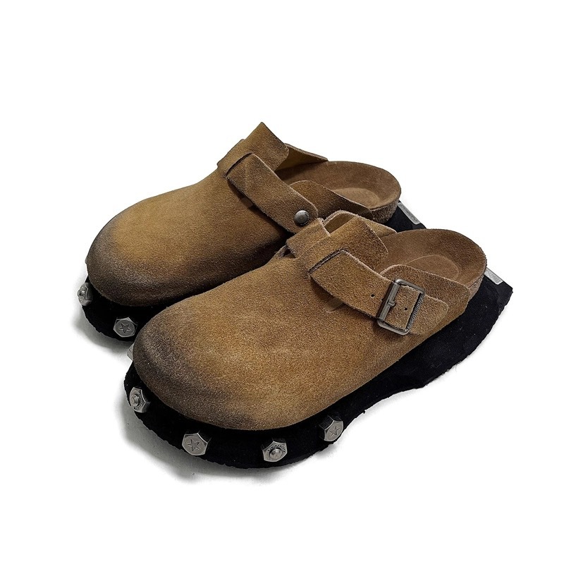 Bocken Shoes Women's 2025 New Spring and Summer Thick Retro Half Slippers Genuine Leather Slip-on Slippers Women's Outer Wear