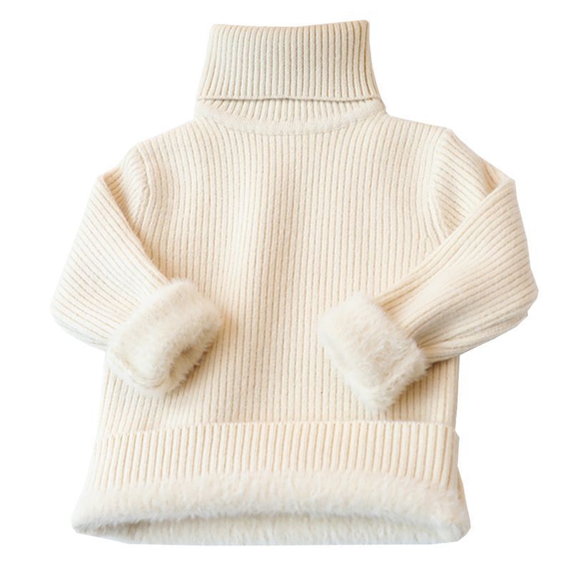 Picture of [in stock boys' one-piece velvet sweater children's semi-turtleneck sweater girls white fleece-lined thickened wool low