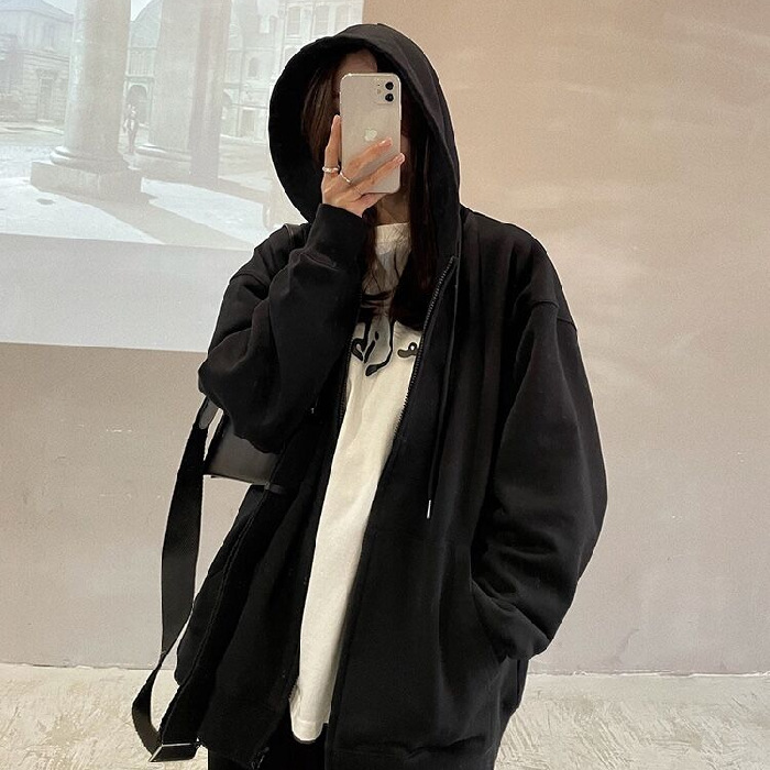 Picture of Fleece-lined thickened sweater New loose oversize sweater cardigan zipper couple coat women's new early spring and autumn