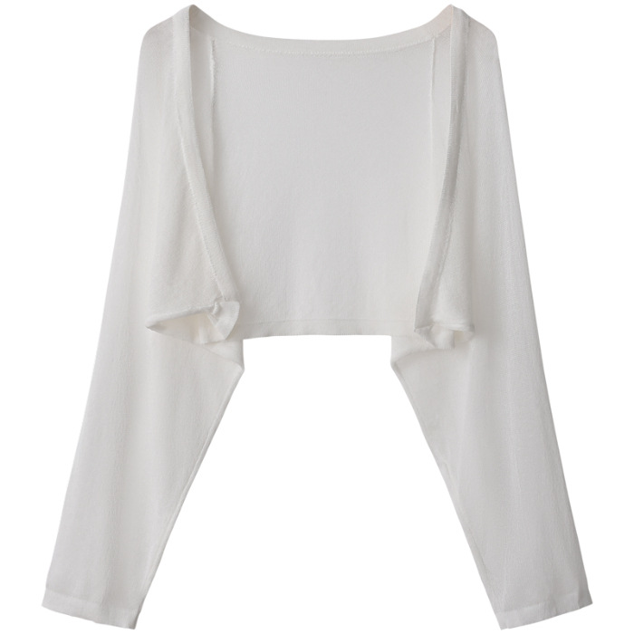 Picture of 2025 Summer Ice Silk Knitted Sun Protection Clothing for Women, White Cardigan Paired with a Slip Dress, Outerwear, Small Cape Jacket