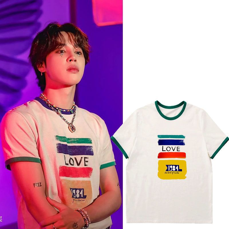 Kpop Bulletproof JiMin Min Ins Same Style Short-sleeved T-shirt Loose Printed Summer Clothes for Men and Women