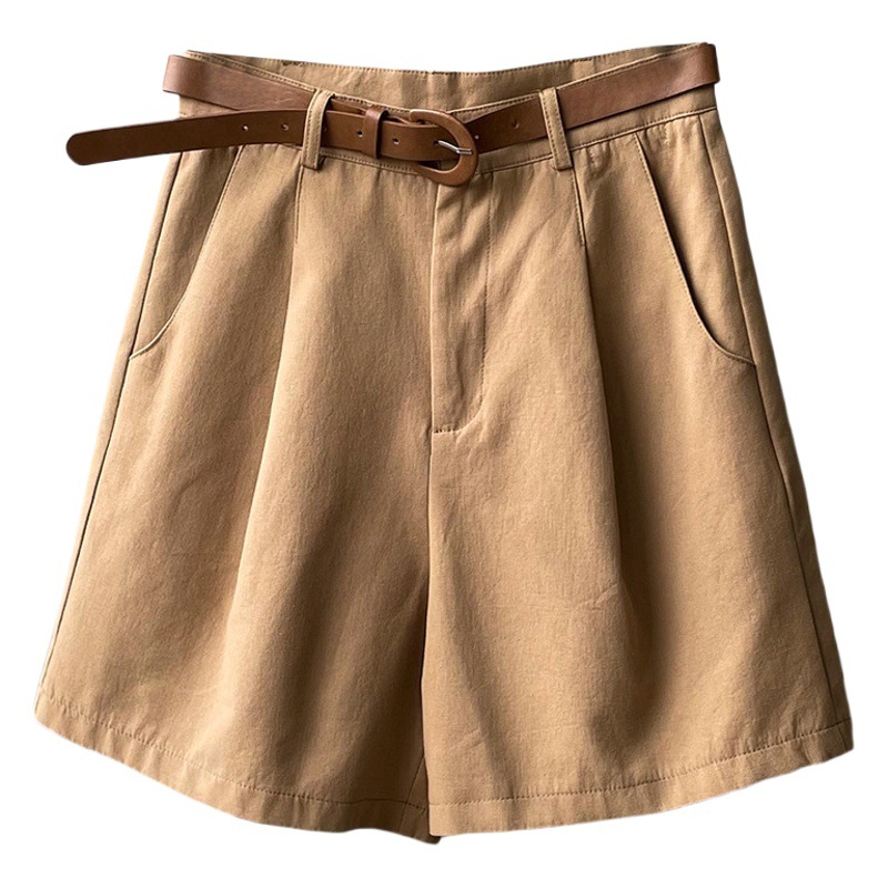 khaki Workwear Shorts Women's Summer Thin High Waist Slimming Loose Wide-leg Mid-length Pants Casual Suit Trendy Pants