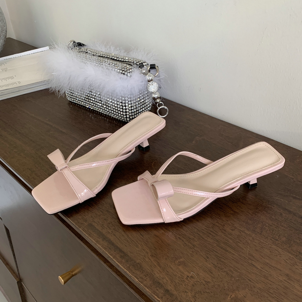 2024 Summer New High Heel Sandals Fairy Style Open Toe Sliding Slippers with Mid-Heel Sandals