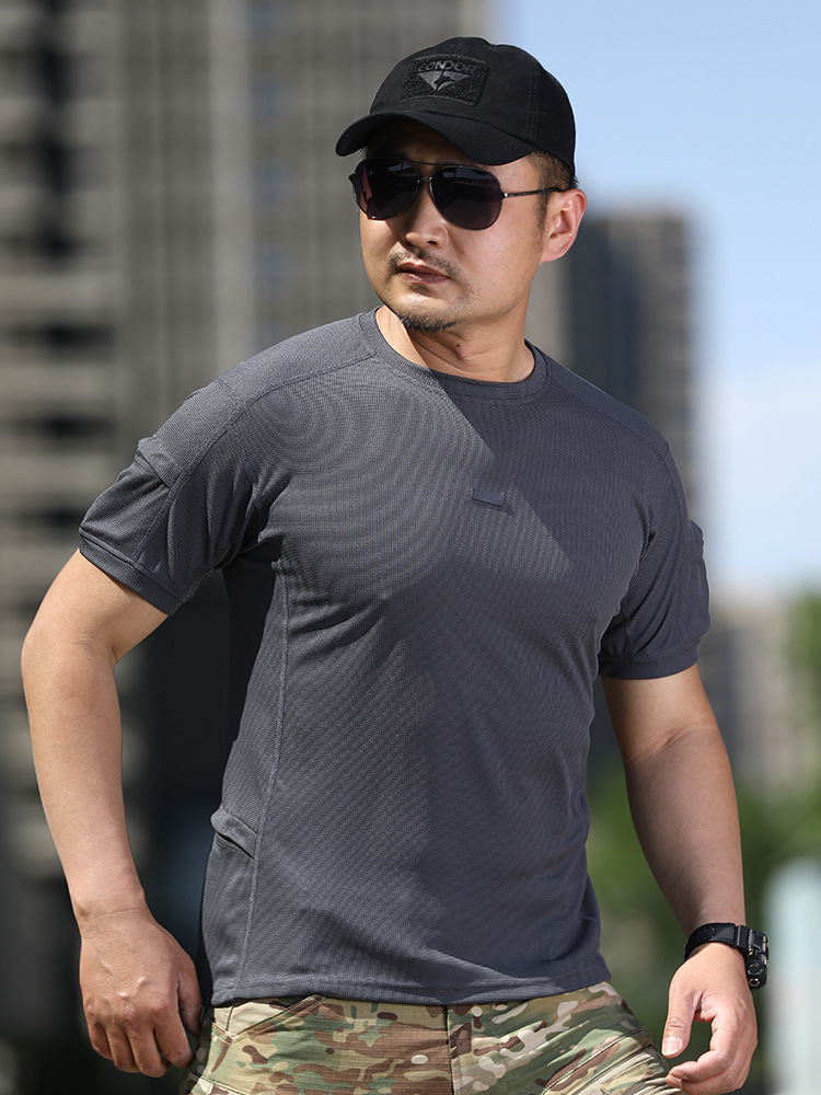 Enduring Waffling Short-sleeved Outdoor Quick-drying T-shirt Summer Stretch Perspiration Clothes Half-sleeved Tactical Fitness Training Clothes