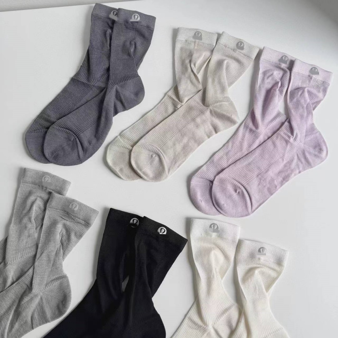Spring and Summer New L Family Mulberry Silk Summer Thin Pure Color Basic Popular Same Style Socks Pile Socks Mid-Tube Socks