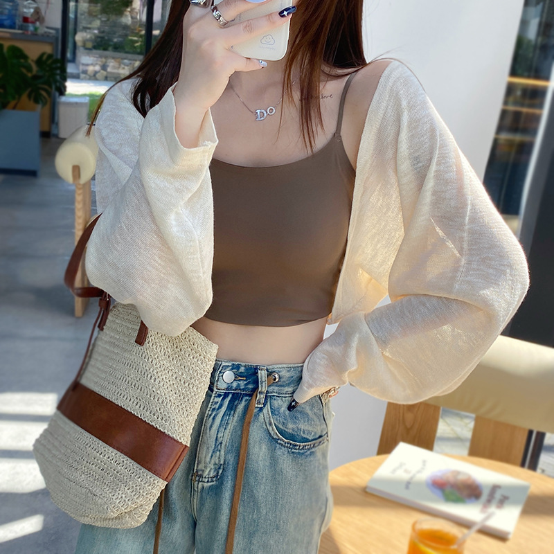 Women's Sunscreen Cardigan with Shawl Summer Thin Blouse Small Waistcoat Short Knitted Top Air-conditioning Shirt