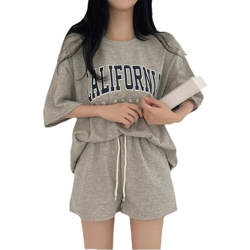 Short-sleeved sportswear suit women's summer 2024 new fashion Western style T-shirt shorts salt letter casual two-piece suit