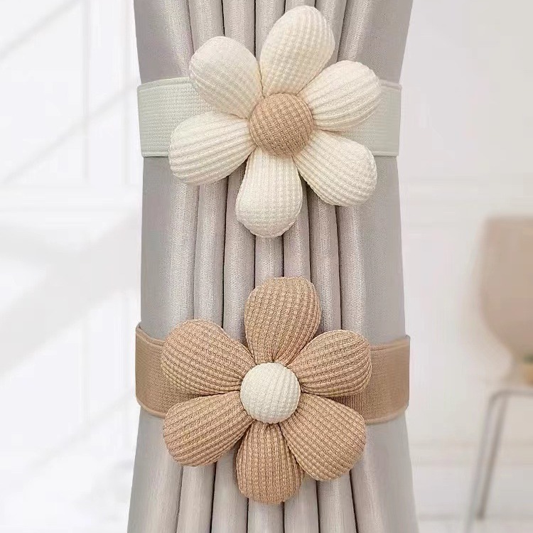 Picture of Cute Flower Curtains, New Style Tiebacks with Elastic Bands, No-Drill Simple Tiebacks for Living Room and Bedroom, Decorative Accessories