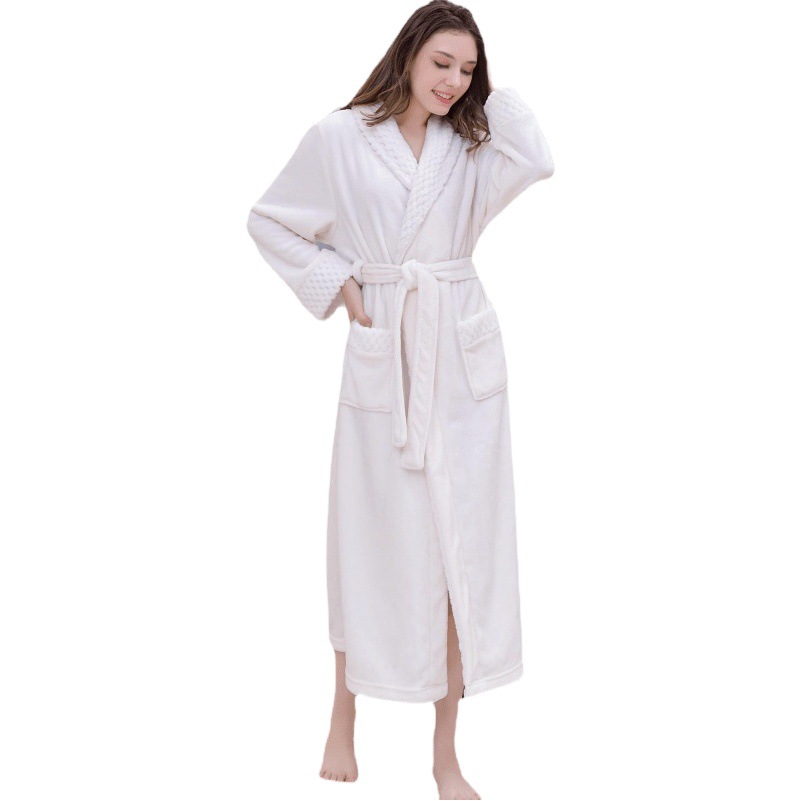 Cross-Border Flannel Bathrobe for Men, Long Bathrobe for Foreign Trade, Hotel Women's Dressing Gown, Pajamas, Loungewear, Can Be Worn Outside, Couple Style