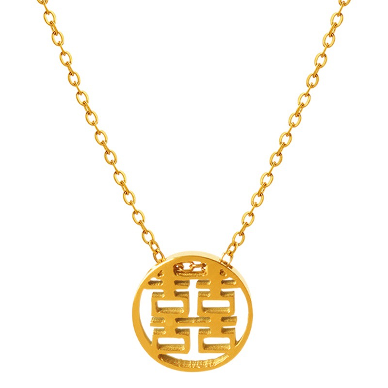 Chinese National style festive temperament Shuangxi round Brand Hollow pendant women do not fade titanium steel pendant wholesale necklace