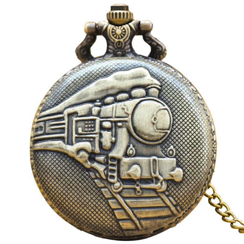 Picture of Train head large three-dimensional retro pocket watch cross-border wholesale bronze decorative hanging watch travel commemorative necklace flip cover