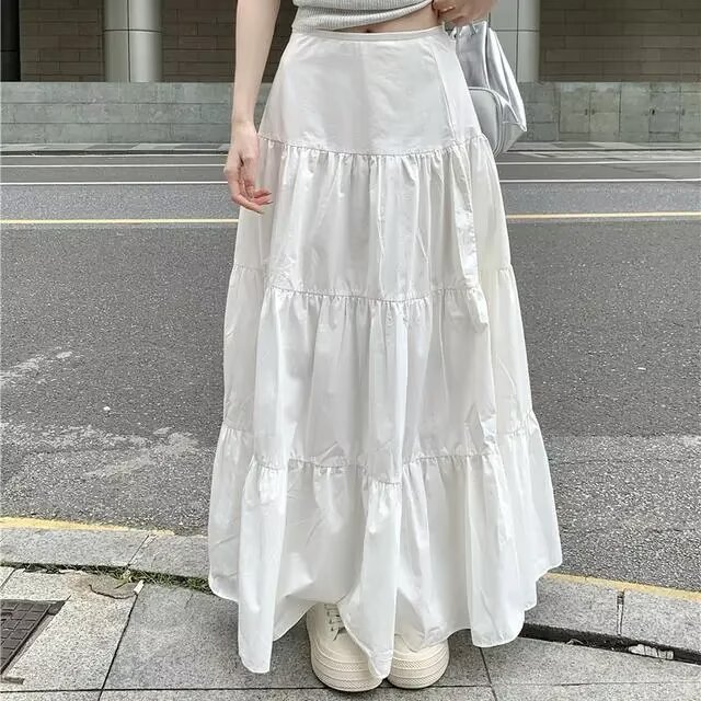 Little White Elegant Skirt Women's Long Spring and Summer New Skirt A-Line Cake Long Skirt Fairy Artistic Skirt