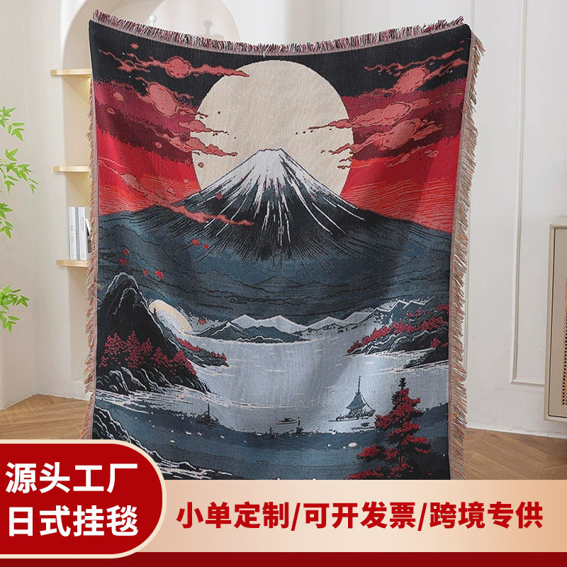 Customized Japanese Scenery Camping Style Blanket Picnic Blanket Multi-Functional Cotton Thread Blanket Tapestry Sofa Cover Blanket Outdoor Camping Style Carpet