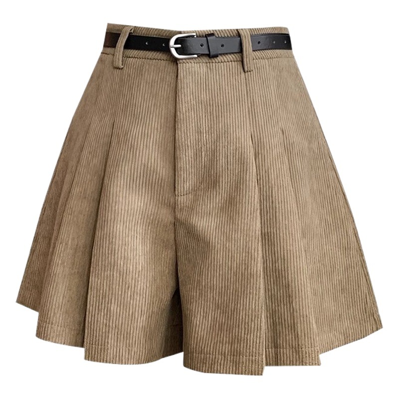 High-Waisted Corduroy Shorts for Women in Autum 2023 New Slim Wide-Leg Pants for Outer Wear Casual Pants Pleated Boot Pants Trendy