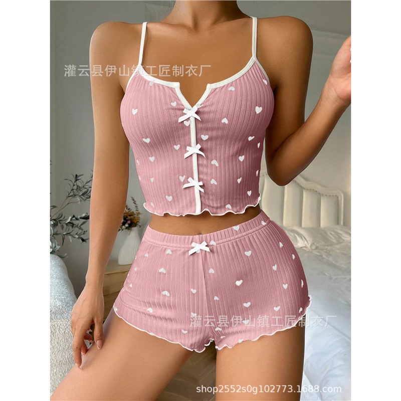 Picture of New Sling Shorts Sexy Bow Multicolor Printed Milk Silk suit Comfortable Home Wear Factory