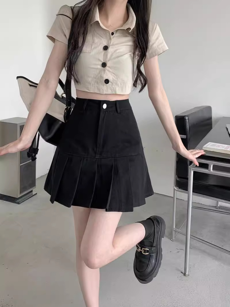 High Waist Short Skirt Women's 2024 Summer New Slimming All-match plus size Pleated Skirt Korean-style Hip A- line Half Skirt