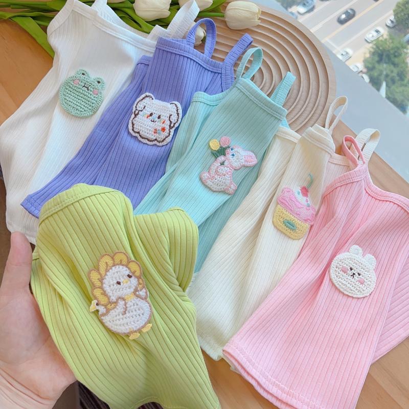 Picture of 2024 Women's Sleeveless Top Cartoon Embroidered Knitted Slim-Fit Stretch Vest Girl's Sling Top Candy Color Summer Dress