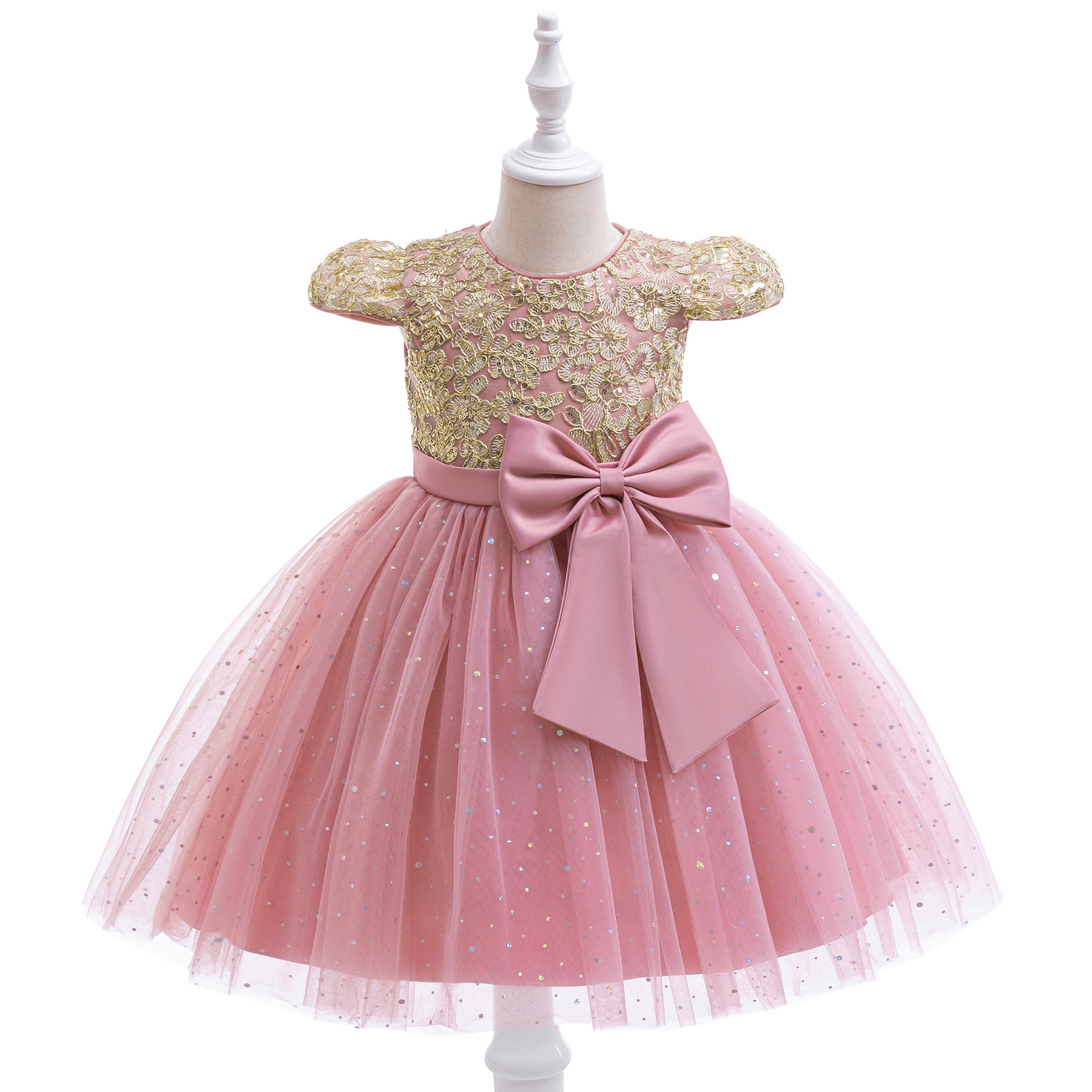 Picture of 2025 Girls Princess Dress Sister Style Mesh Dress Photo Shoot Dress Embroidered Round Neck Dress Sister Dress