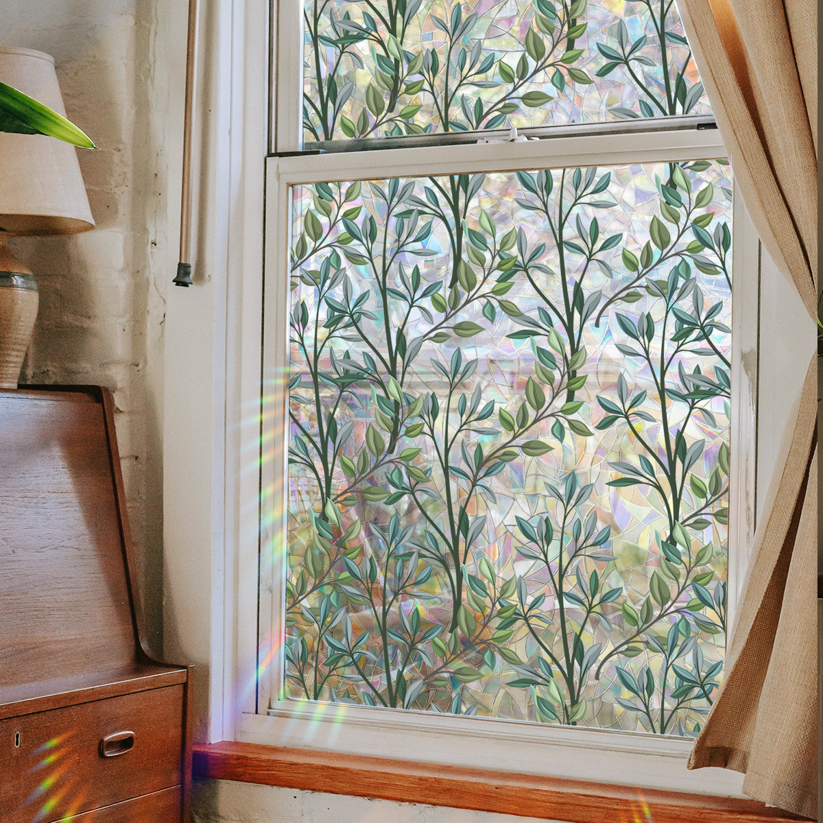 XC3021 new retro green plant vine sunlight colorful glass stickers sunshade window stickers home decorative stickers