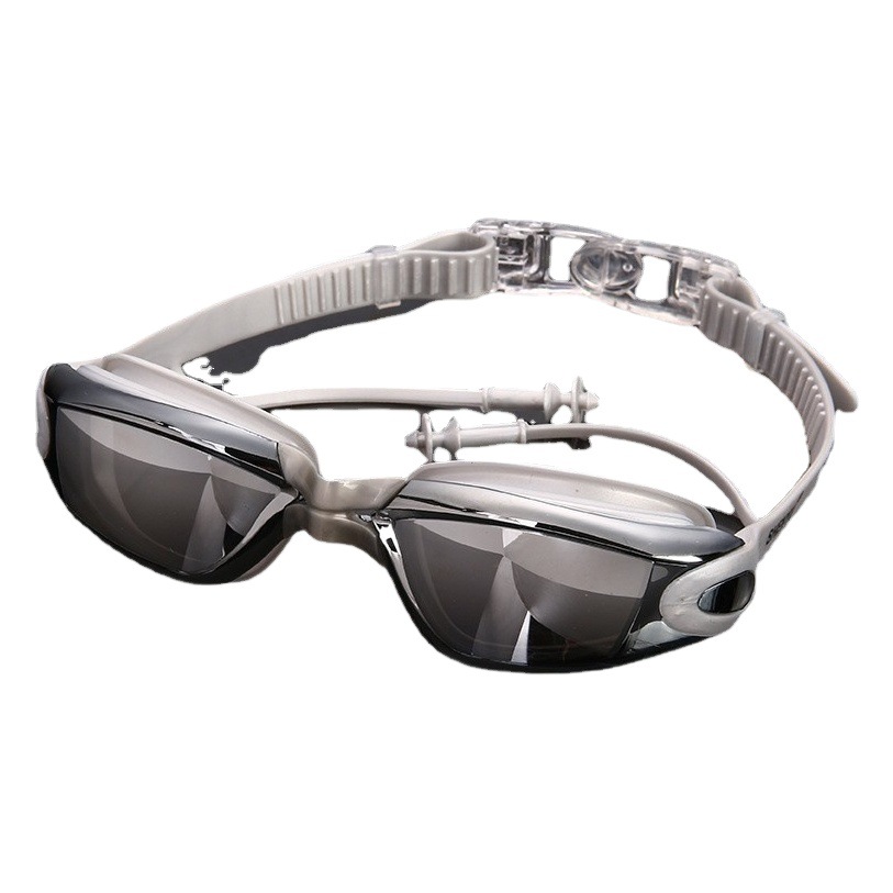 sbart swimming goggles HD plain waterproof anti-fog swimming glasses men's and women's large frame electroplating goggles with earplugs swimming goggles