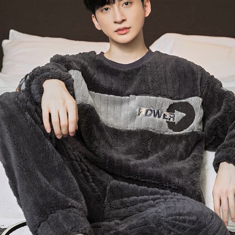 Coral Velvet Pajamas Men's Winter 2024 New Long Sleeve Thickened fleece-lined Men's Flannel Home Wear suit