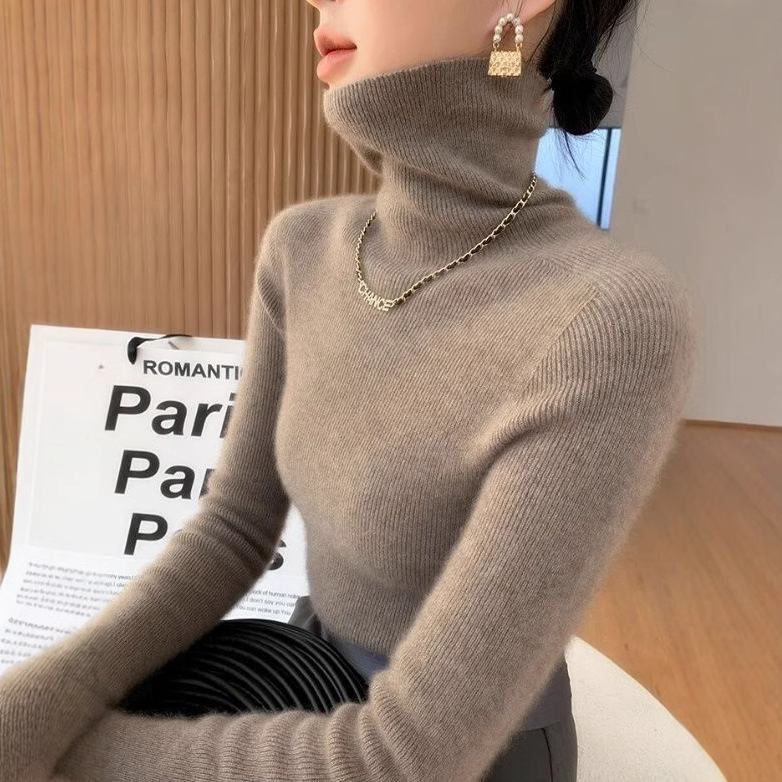 Light Luxury High-end Sweater Autumn and Winter New All-match Knitwear Stack Collar High Collar Base Sweater Slim-fit Thickened Sweater