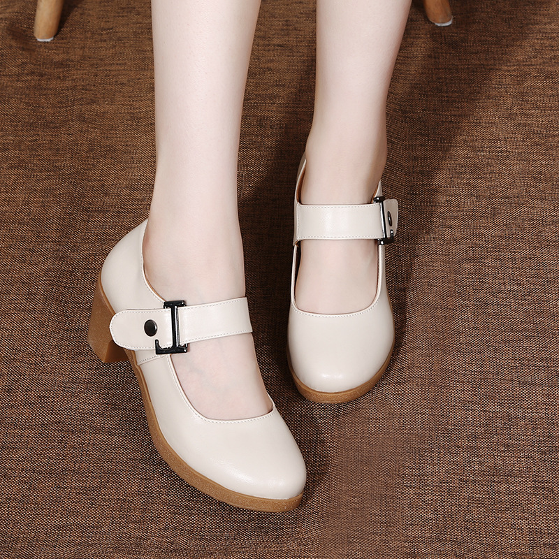 Picture of Square Dance Shoes Middle Heel Dance Shoes Women's Adult Soft Leather Soft Bottom Dance Shoes Square Dance Women's Shoes silver Shoes Four Seasons