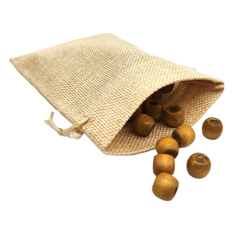 Linen Cloth Bag Small Cloth Bag 10*14cm Beige Grain Storage Packaging Bag with Logo Drawstring Flap Pocket Pantss
