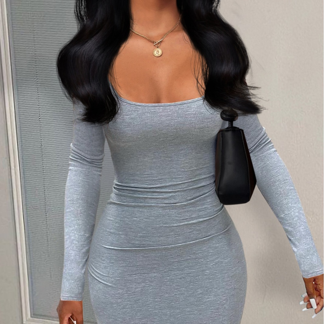 in stock sales 2025 cross-border new fashion solid color small pit dress