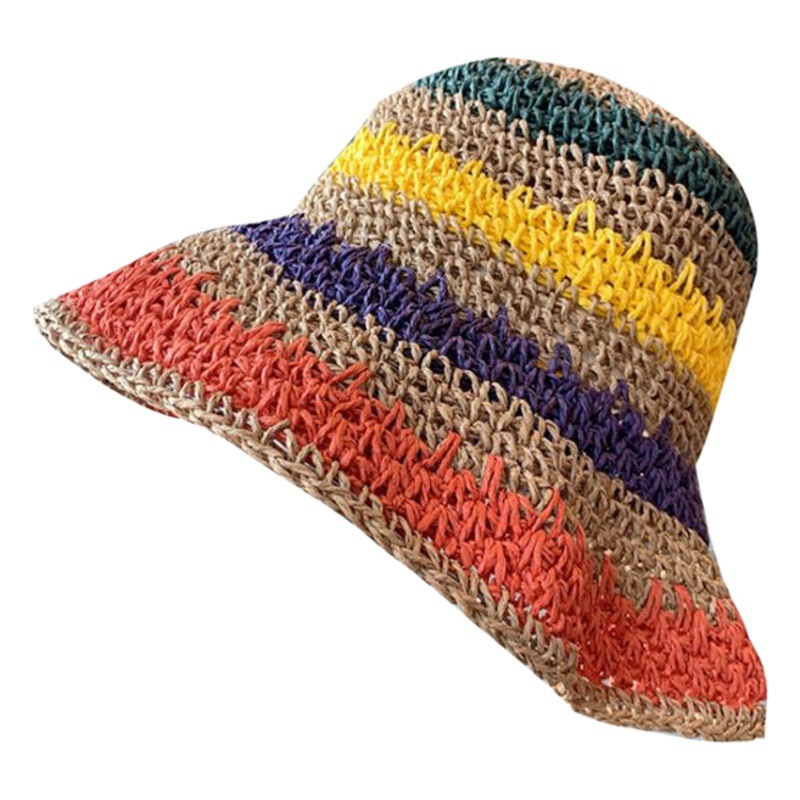 2020 Summer Sunshade Seven-color Rainbow Straw Hat Foldable Korean Style All-match Artistic Beach Hat