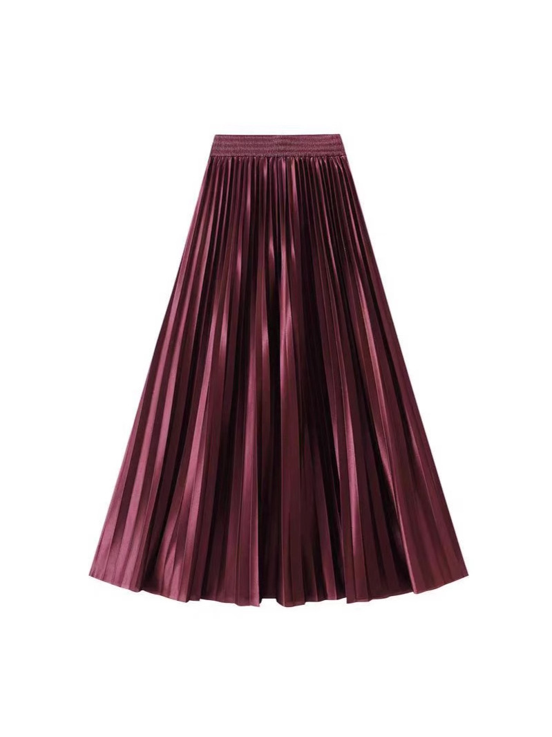 European and American Foreign Trade Satin Metallic Bright Long Skirt with High Waist, Elegant Pleated Organ Skirt 1m