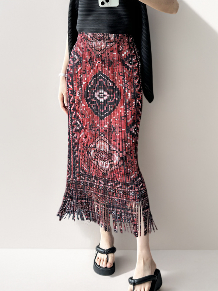 Miyake Tassel Retro Skirt Women's Summer New All-match Hip Skirt High-end Slim-fit Skirt Mid-length Skirt
